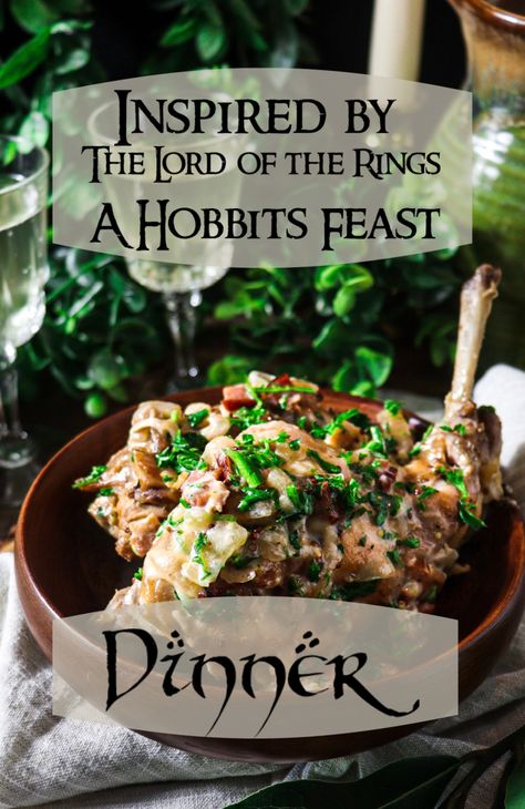 Lotr Feast, Hobbit Recipes, Hobbit Meals, Movie Meals, How To Cook Rabbit, Braised Rabbit, Fantasy Dinner, Dnd Food, Movie Recipes