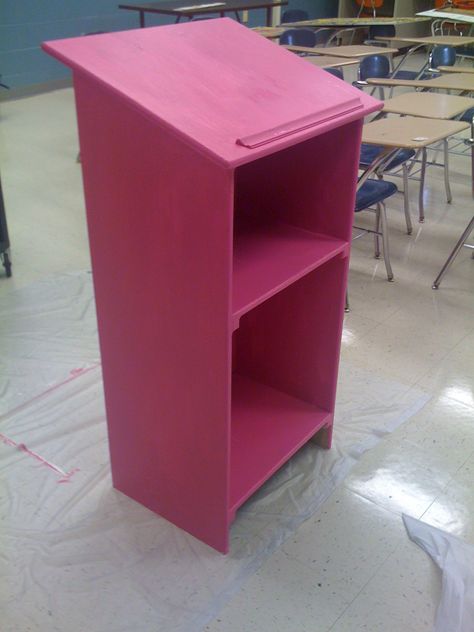 Another cool podium that a friend and I painted for another teacher-HOT PINK! Macy Aesthetic, Teacher Podium, Alternative Seating Classroom, Teacher Swag, Podium Design, Classroom Motivation, Classroom Diy, Church Interior Design, Classroom Seating