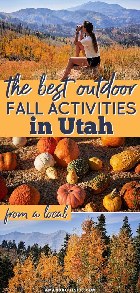 These are the best outdoor fall activities in Utah, from a Utah local! Fall is the perfect time to experience utah travel with fewer crowds and perfect temperatures. This list includes outdoor activities such as utah scenic drives, utah national parks, pumpkin patches, and so much more. Start planning your Fall adventure in Utah today! #utah #fall #utahtravel Fall In Park City Utah, Things To Do In Utah Fall, Park City In The Fall, Utah Fall Activities, Park City Utah In October, Things To Do In Park City Utah Fall, Utah In October, Salt Lake City Utah Things To Do In Fall, Utah In The Fall