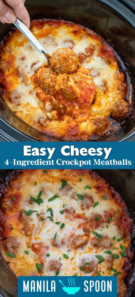 Enjoy this deliciously simple 4 Ingredient Cheesy Italian Meatballs! This crowd-pleasing slow cooker recipe combines frozen meatballs, marinara sauce, mozzarella, and Parmesan cheeses for an effortless, Italian-inspired dish. Perfect for appetizers or served over pasta for a simple and tasty weeknight dinner! Frozen Meatballs Crockpot, Italian Crockpot Recipes, Meatballs Marinara, Easy Italian Meatballs, Frozen Meatball Recipes, Crockpot Meat, Crockpot Meatballs, Meatball Recipes Crockpot, Meatball Dinner