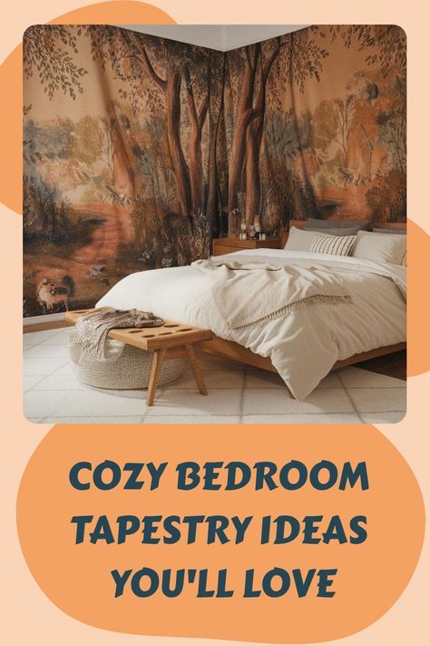 Cozy Bedroom Tapestry Ideas You'll Love Large Tapestry Bedroom, Bedroom Tapestry Ideas, Tapestry Bedroom Ideas, Bedroom Attic Ideas, Boys Space Bedroom, Modern Boys Bedroom, Fall Bedroom Ideas, Headboard Alternative, Bedroom Tapestry