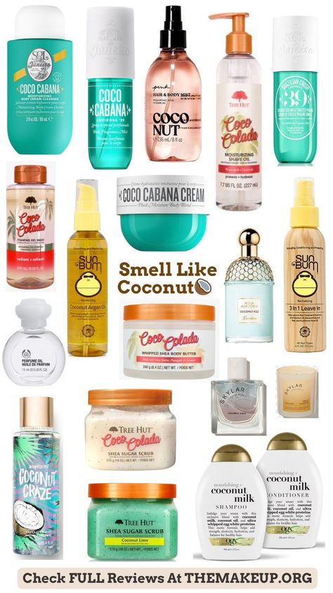 how to smell like coconut Body Care Coconut, Summer Shower Products, Coconut Beauty Products, Coconut Sent, Coconut Girl Products, Coconut Perfume Best, Smell Good Coconut, How To Smell Tropical, Coconut Smelling Products