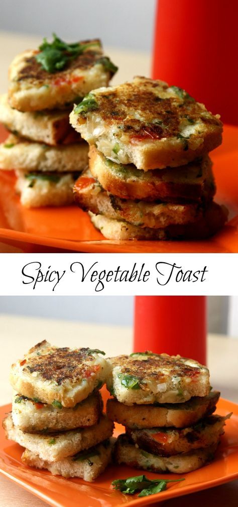 spicy vegetable toast - perfect for breakfast, kids school lunch box, tea time snack. Healthy vegetarian kid friendly recipe. Vegetable Toast, Kids School Lunch, Breakfast Kids, Brunch Appetizers, Vegetarian Kids, Healthy School Snacks, Tiffin Recipe, Appetizers For Kids, Snack Healthy