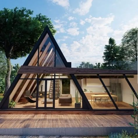 Modern A-frame Architectural Plans Tiny House Plans Loft - Etsy Romania Design Case Mici, Tree Homes, Design Casa Piccola, Modern A Frame, Triangle House, A Frame House Plans, Architecture Model House, A Frame Cabin, Loft House