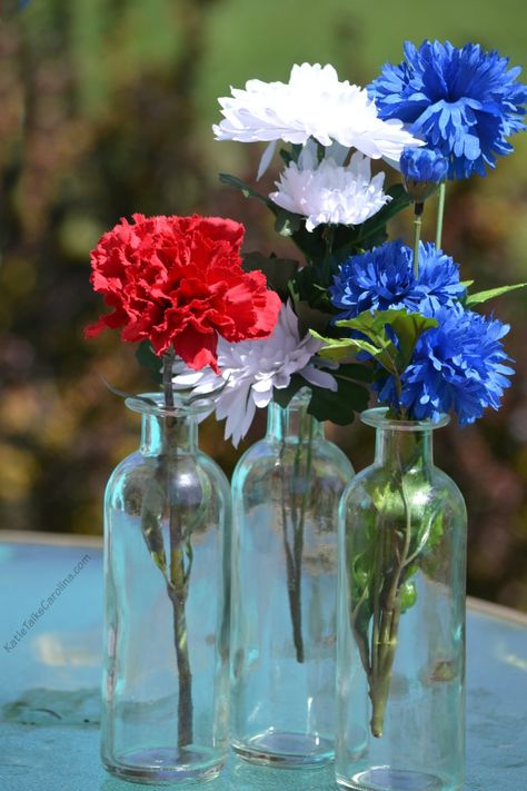 Easy Red White and Blue Table Decorations on a Budget - Katie ... Red White And Blue Wedding Reception, Red White And Blue Event Decor, Red And Blue Table Decorations, Red White And Blue Table Decor, Blue And Red Party Decor, Red White And Blue Graduation Decor, Red White And Blue Table Decorations, Red And Blue Graduation Party Decoration, Blue And Red Graduation Party Ideas