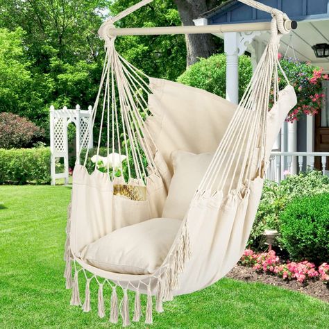 Comfortable hanging chair swing provide the best reading place for busy people. You can easily meditate or enjoy the scenery. It is very suitable for use in bedrooms, balconies, courtyards, and gardens. If you need a return, do not remove the tag from the hammock chair Hanging Rope Chair, Macrame Hanging Chair, Rope Chair, Hammock Stands, Portable Hammock, Face Home, Hammock Stand, Large Macrame, Outdoor Swing