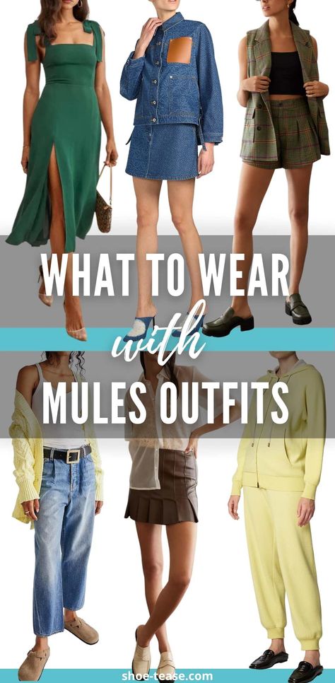 Slide On Mules Outfit, How To Wear Mules To Work, Styling Mules Outfit Shoes, Outfits With Mule Shoes, Women’s Mules Outfit, How To Wear Mules In Winter, Styling Mules Outfit, How To Wear Mules With Jeans, Mules And Dress Outfit