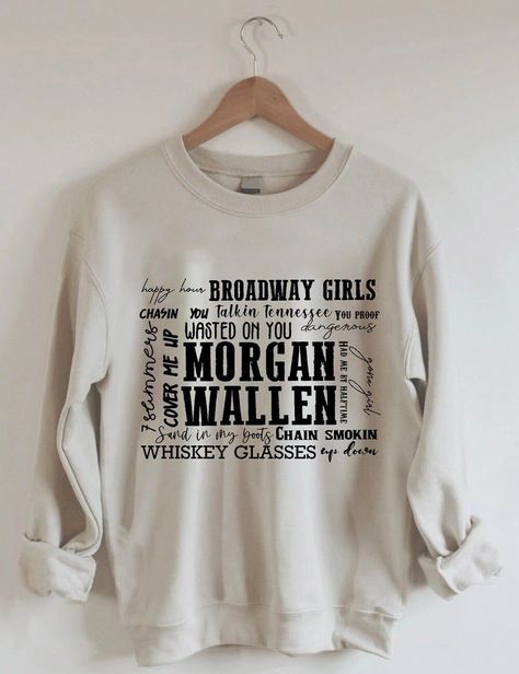 ABOUT ➼These custom Morgan Wallen crewnecks are unique and stylish pieces of clothing that feature a distinctive design showcasing Morgan Wallen's signature style and his top songs in images. These articles of clothing are made with high-quality cotton materials and are available in various colors, designs, and sizes to suit your preference. ➼The graphic design is printed using high-quality, long-lasting ink that won't fade or peel over time, ensuring that you can enjoy wearing these pieces for Nashville Outfits Fall, Wallen Shirt, Country Concert Outfits, Western Wear Outfits, Cute Country Outfits, Nashville Outfits, Western Style Outfits, Country Concert Outfit, Cute Shirt Designs