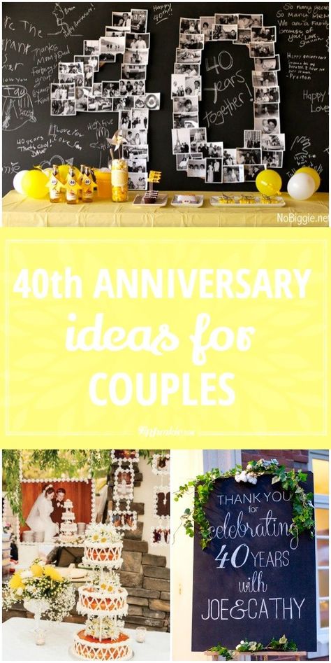 40th Anniversary Ideas for Couples #weddinganniversary #anniversary #partyideas #partyinspiration Anniversary Ideas For Couples, Surprise Anniversary Ideas, 40th Anniversary Party Decorations, 40th Wedding Anniversary Party Ideas, 40th Anniversary Ideas, 40 Anniversary, 30th Anniversary Parties, 40th Anniversary Party, Anniversary Diy