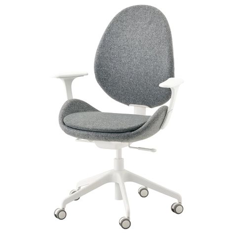 HATTEFJÄLL Office chair with armrests, Gunnared medium gray, white. The gently curved lines accentuated by sewn details are kind to your body and pleasant to look at. Also, there’s a tilt- and height-adjusting mechanism that’s built to outlast years of ups and downs. Ikea Office, Soft Chair, Seat Foam, Guest Chair, Good Posture, Ergonomic Office, Ergonomic Office Chair, Curved Lines, Synthetic Rubber