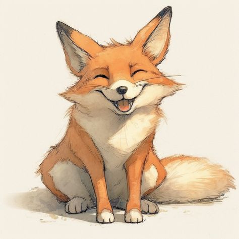 Smiling Fox Drawing, Fox Anime Character, Cute Fox Drawings, Fox Cartoon Drawing, Fox Art Drawing, Fox Drawing Sketches, Fox Character Design, Cute Fox Art, Cartoon Fox Drawing