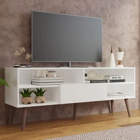 59.05'' Media Console Media Console Living Room, Bedroom Entertainment Center, Console Living Room, 65 Inch Tv Stand, Television Cabinet, Wood Entertainment Center, White Tv Stands, Interior Design Per La Casa, Modern Tv Units