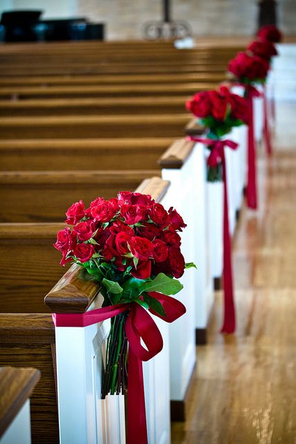 Pews | Flickr - Photo Sharing! Quinceanera Church Decorations, Briscoe Manor, Church Pew Decorations, Simple Church Wedding, Wedding Pew Decorations, Church Aisle Decorations, Country Decorations, Christmas Wedding Themes, Rose Arch