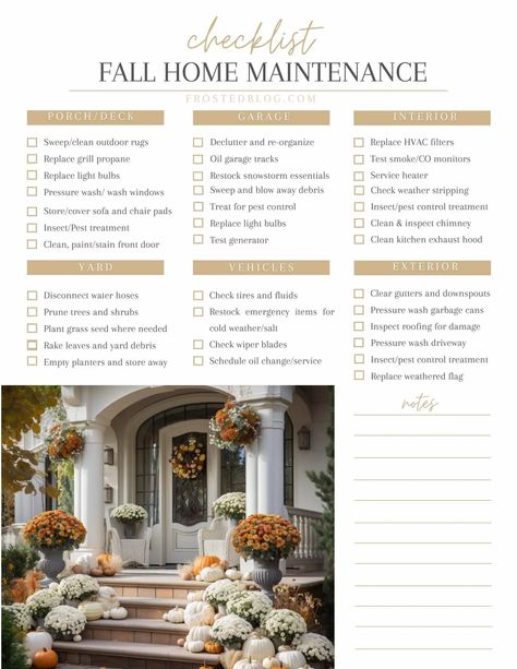 Fall Maintenance Checklist Real Estate, Fall Home Maintenance Tips, November Home Maintenance Checklist, Fall Maintenance Checklist, Fall Home Maintenance Checklist, Monthly Home Maintenance Checklist, October Home Maintenance, Household Checklist, Fall Home Maintenance