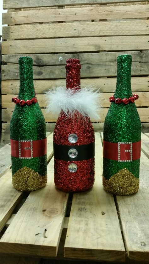 Santa and His Elves Wine Bottles 10/3/2016 Christmas Decor Wine Bottles, Elf Wine Bottle, Gingerbread Wine Bottle, Wine Bottle Crafts Diy, Wine Bottle Santa Diy, Christmas Wine Bottle Crafts, Wine Bottle Crafts Christmas Zazzle, Christmas Wine Bottle Crafts Diy, Christmas Theme Bottle Art