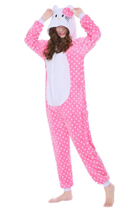 Hello Kitty Onesie, Hoodie Pajamas, Womens Onesie, Winter Jumpsuit, Pink Dot, Winter Pajamas, Costume Collection, Anime Costumes, Costume Outfits