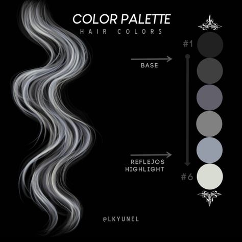 Silver Hair Color Palette, Palette Hair Color, Hair Color Palette, Smokey Hair, Design Sheet, Base Drawing, Ash Hair, Ash Hair Color, Body Base