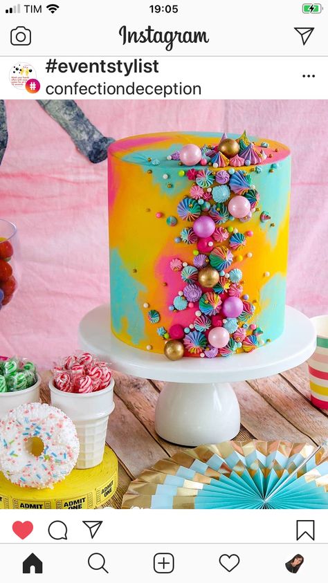 Birthday Cake Neon Colors, Bright Colored Cakes Birthday, Vibrant Birthday Cakes, Birthday Cake Bright Colors, Bright Colored Birthday Cake, Holi Cake Design, Festival Cake Ideas, Colourful Cakes Birthday, Festival Birthday Cake