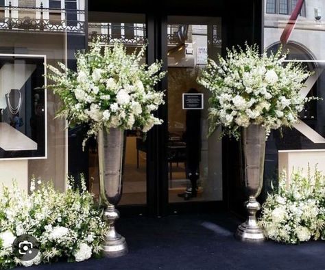 Entrance Flower Arrangements, Huge Floral Arrangements, White Flower Arrangements Wedding, Huge Flower Arrangements, Chapel Wedding Ceremony, Tall Flower Arrangements, Church Wedding Flowers, Hotel Flowers, Large Floral Arrangements