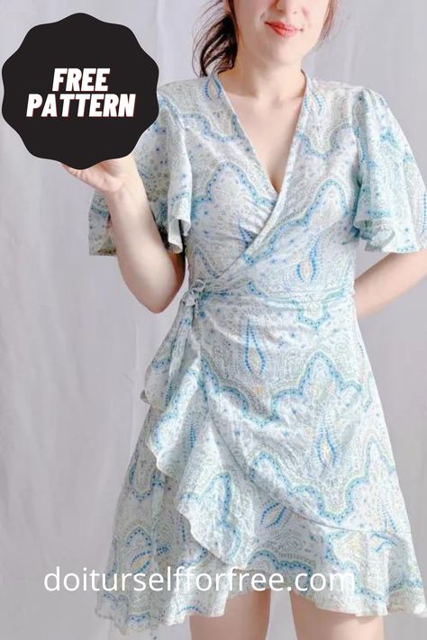 Discover an extensive collection of complimentary sewing patterns sourced globally at doiturselfforfree.com. Craft exquisite items for individuals of all ages, including children, babies, men, women, and even home decor—all at no cost. Access these free patterns conveniently in PDF format. Free Wrap Dress Pattern, Wrap Dress Pattern Free, Unique Sewing Patterns, Fluttering Butterfly, Dress Sewing Patterns Free, Sew Your Own Clothes, Easy Dress Sewing Patterns, Adjustable Dress, Wrap Dress Pattern