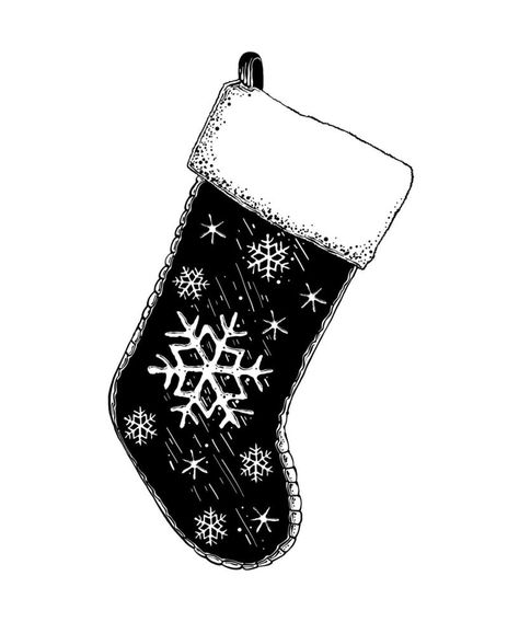 Vector engraved style illustration for posters, decoration and print. Hand drawn sketch of Christmas sock in black isolated on white background. Detailed vintage etching style drawing. Stockings Drawing, Socks Drawing, Christmas Sock, Dark Christmas, Drawing Drawing, Graphic Elements, Christmas Socks, Designs To Draw, Etching