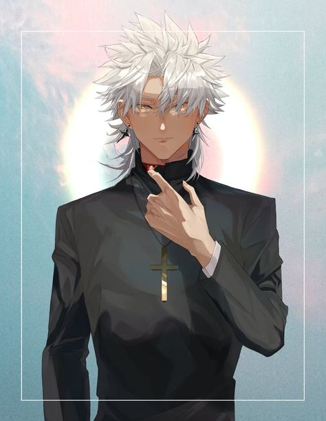 White Hair Yellow Eyes, Amakusa Shirou, Anime White Hair Boy, Guys With White Hair, Hair Yellow, Skins Characters, Amakusa, Fate Apocrypha, Parted Bangs