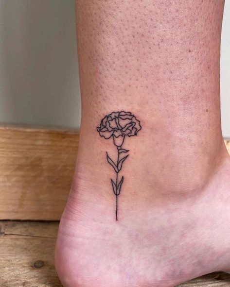 Carnation Tattoo Ankle, Begonia Flower Tattoo, Small Marigold Tattoo, Fine Line Carnation Tattoo, Simple Marigold Tattoo, Pink Carnation Tattoo, Marigold Flower Tattoo, Carnation Flower Tattoo, Flower Marigold