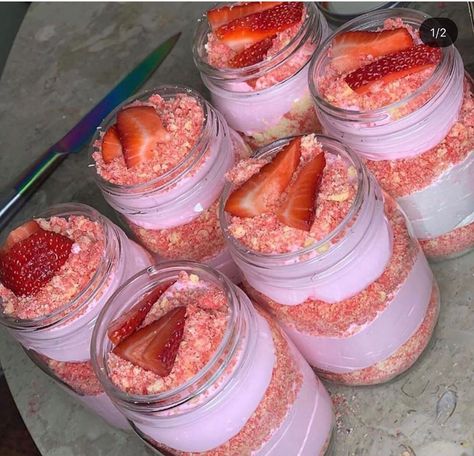 Jars of Perfection LLC ✨ on Instagram: “Strawberry Shortcake Cheesecake 🍓🍓🍓 available in store, Open until 8pm or Sell Out!!!” Strawberry Shortcake Jars, Jar Cheesecake, Cheesecake Jar, Mason Jar Desserts Recipes, Jar Desserts, Princess Food, Strawberry Shortcake Cheesecake, Baking Hobby, Mason Jar Desserts