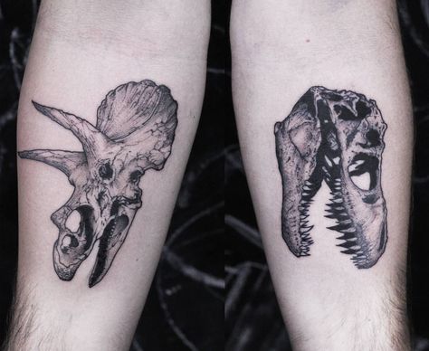 zolyomi_ Tattoo Animal Skull, Dino Tattoos, Dino Tattoo, T Rex Tattoo, White Tattoos, Tattoo Animal, Dinosaur Tattoos, Skeleton Tattoos, Animal Skull