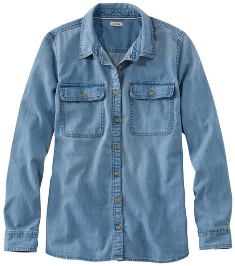 L.L.Bean Women's L.L. Bean Heritage Washed Denim Shirt, Long-Sleeve Straight Fit Denim, Jean Shirt, Create Shirts, Woven Top, Washed Denim, Shirt Sale, Ll Bean, L L Bean, Denim Shirt