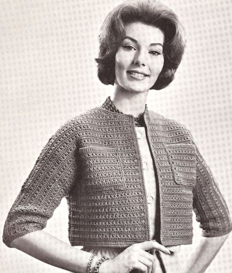 Cropped Jacket Pattern, Crop Jacket Pattern, Haute Couture Vintage, Bolero Pattern, Vintage Knitwear, Crochet Bolero, Sweater Knitting, Vintage Knitting Patterns, Crochet Crop