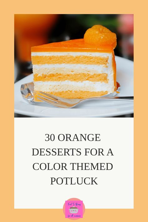 Color themed potlucks are super trendy right now and today we will be discussing orange colored desserts to bring to a color party potluck! For Color Parties everyone is asked to bring everythign in one color, or the guest list is divided into different colors. Either way, we are here to help! Color Themed Potlucks also work really well for holidays and favorite colors of the guest of honor. Orange Colors would work really well for a rainbow party, a Halloween event, a Thanksgiving gathering, Foods That Are Orange In Color, Orange Potluck Food, Orange Color Desserts, Orange Color Food Ideas, Orange Colored Desserts, Orange Colored Foods For Party, Orange Colored Food, Orange Themed Food, Orange Foods For Color Party