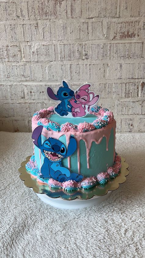 hi!! this is my cake!! my name is kyleeskakes and im a 17 year old business owner. Cakes For 9 Year Girl, Lilo And Angel Cake, Birthday Cake Ideas For 13 Year Girl, Stitch And Angel Cake Ideas, Birthday Cakes For 9 Year Girl, Birthday Cakes For 7 Year Girl, Birthday Cake For 8 Year Girl, Angel And Stitch Cake, Stitch And Angel Birthday Cake