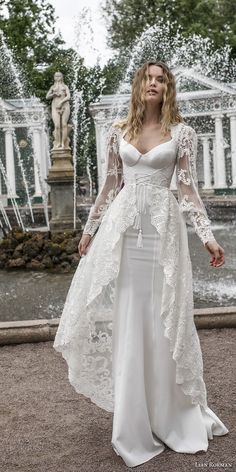 lian rokman 2018 bridal long sleeves ballerina neckline simple full embellishment elegant sheath wedding dress a line overskirt lace back sweep train (12) mv -- Lian Rokman 2018 Wedding Dresses Wedding Dresses 2018, White Wedding Dress, Trendy Wedding Dresses, Best Wedding Dresses, Long Wedding Dresses, Bohemian Wedding, Dream Wedding Dresses, Wedding Dresses Vintage, Stardust