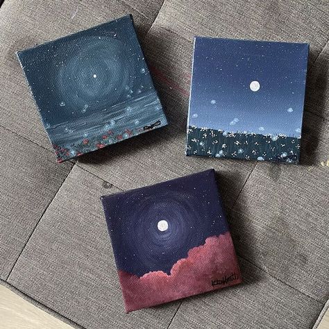 Sky Painting Ideas, Beautiful Dawn, Mini Canvases, Small Canvas Paintings, Painting Canvases, Gouache Art, Watercolor Ideas, Sky Painting, Small Canvas Art