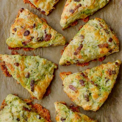 Zucchini Bacon Cheddar Scones - Just a Taste Zucchini Scones, Bacon Cheddar Scones, Cheddar Scones Recipe, Cheese Zucchini, Cheddar Scones, Savory Scones, Just A Taste, Scones Recipe, Bacon Cheddar