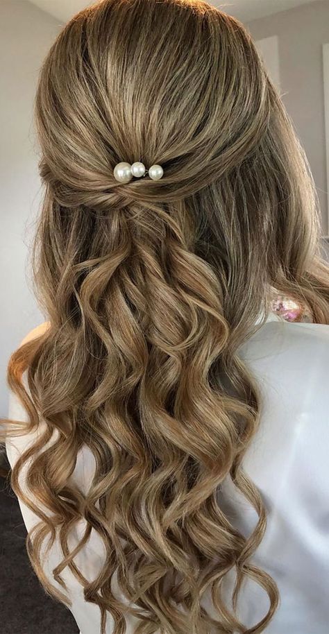 Matric Farewell Hairstyles Long Hair, Junior Bridesmaid Hairstyles Half Up, Kids Half Up Half Down Hair, Sweetheart Hair, Debs Hair, Hairstyle Casual, Wedding Hairdos, Communion Hair, Half Up Hairstyles