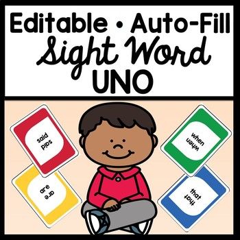 Your students will have fun learning their sight words with these editable Uno cards! This download includes a full deck of 108 Uno cards. 76 of these cards are editable. Simply enter 76 of your sight words into page 1. As you type, the words will auto-fill onto the game cards! You can use sight wor... Editable Sight Word Games, Red Word, Sight Word Bingo, Wilson Reading, Sight Word Fun, Word Bingo, Uno Card Game, Uno Cards, Red Words