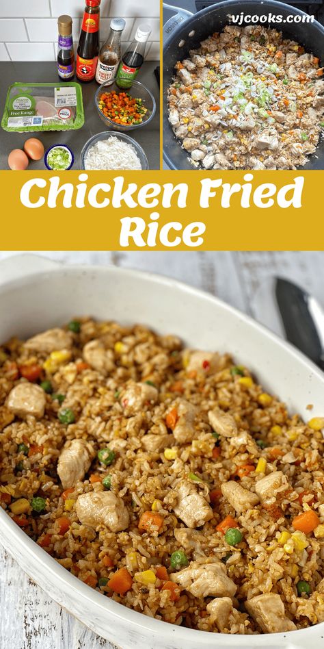 If you love a good 'fakeaway', then check out my simple and delicious Chicken Fried Rice. Made with sesame oil, oyster sauce, soy sauce and sweet chilli sauce, it's an easy meal that the whole family will enjoy - they won't even notice the mixed veggies. It's also all made in one-pot, so clean up is a breeze! #vjcooks #friedrice #familymeals #fakeaway Vj Cooks, Chicken Fried Rice Without Vegetables, Soy Sauce Fried Rice, Fried Rice No Soy Sauce, Chicken Fried Rice With Oyster Sauce, Oyster Sauce Chicken Stir Fry, Sweet Chilli Chicken, Chicken Fried Rice Easy, Chicken Fried Rice Recipe