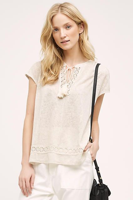 Vega Crochet Blouse - anthropologie.com Crochet Trim Top, Sewing Blouses, Boho Girl, Spring Fashion Outfits, Crochet Blouse, Pullover Styling, Casual Chic, Knit Top, Short Sleeves Tops