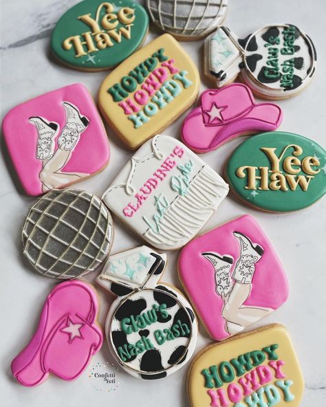 Morgan Wallen Cookies, Nashville Birthday Cookies, Disco Cowgirl Bachelorette Cookies, Nashville Bachelorette Party Cookies, Man I Feel Like I’m One Birthday Cookies, Nashville Bachelorette Cookies, Yeti Cookies, Procreate References, Cookie Business