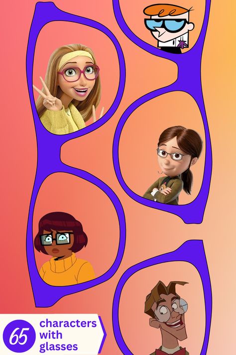 Cartoon characters with glasses Cosplay Ideas With Glasses, Movie Characters With Glasses, Glasses Costume Ideas, Characters With Glasses Halloween, Smart Cartoon Characters, Disney Characters With Glasses, Halloween Costume With Glasses, Cartoon Character With Glasses, Cartoon Characters With Glasses