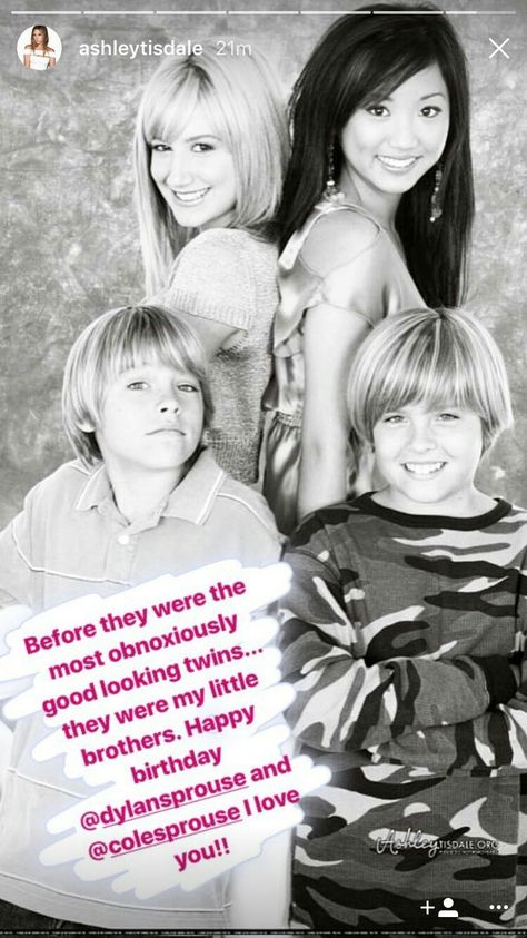 Ashley Tisdale's official birthday message to Cole M. Sprouse and Dylan Sprouse for their birthday 2017 #celebs #cole #dylan #ashleytisdale #suitelifeondeck Suit Life On Deck, Cole M Sprouse, Dylan And Cole, Stranger Things Poster, Dylan Thomas, Dylan Sprouse, Nat King Cole, Suite Life, Birthday Message