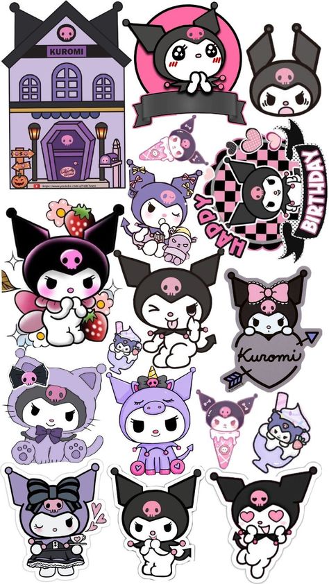 Cute Cartoon Stickers Printable, Stiker Kuromi, Kurumi Sticker, Stekars Cute, Kuromi Stickers Printable, Stickers Kuromi, Kuromi Sticker, Album Cover Wallpaper Collage, Hello Kitty Videos