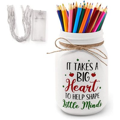 Teacher Appreciation Centerpieces, Jar Pencil Holder, Best Teacher Appreciation Gifts, Gift Of Money, Classroom Table, Gift Jars, Kindergarten Teacher Gifts, Teacher Appreciation Gifts Diy, Classroom Tables