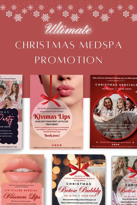 medspa promotion ideas christmas December Esthetician, Spa Promotion Ideas, Christmas Business Ideas, Medspa Social Media, Christmas Salon, Unique Salon, Medical Spa Marketing, Christmas Promo, Nurse Injector