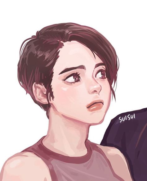 Character Art Short Hair, Pixie Hair Drawing, Female Short Hair Drawing, Short Hair Women Drawing, Short Hair Female Character Design, Short Hairstyle Women Drawing, Pixie Cut Drawing, Short Hair Female Character, Short Hair Character Design