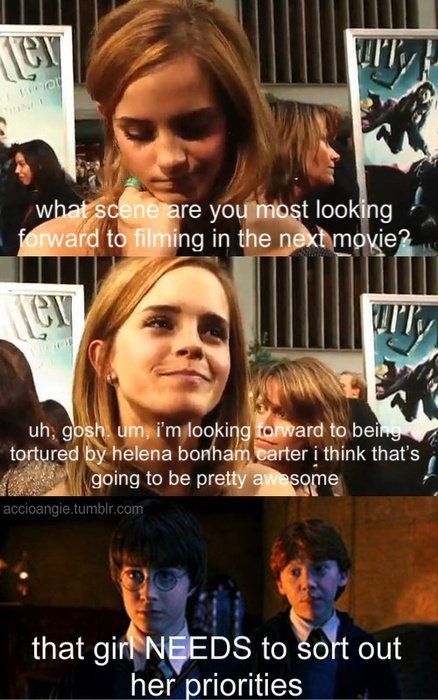 Emma Watson interview haha. Funny Harry Potter, Citate Harry Potter, Glume Harry Potter, Harry Potter Memes Hilarious, Harry Potter Puns, Yer A Wizard Harry, Movies Quotes, Images Harry Potter, Emma Thompson