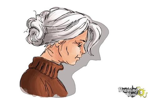 How to Draw an Old Woman - Step 8 Old Woman Drawing Cartoon, How To Draw Old People, Anime Old Woman, Old Woman Sketch, Old Lady Sketch, Old Person Drawing, Grandma Character Design, Grandmother Drawing, Old Lady Character Design