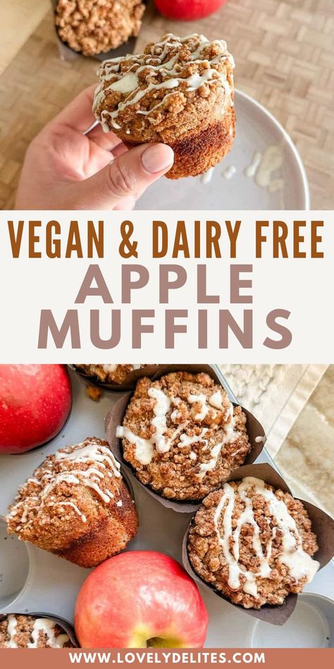 These Vegan Apple Muffins are full of fall flavor. Made with juicy apples, almond flour, and warm cinnamon, they’re topped with a delicious crumble and quick glaze. Plus, they’re super easy to make! Great for a grab and go breakfast or an after school snack. Vegan Gluten Free Muffins Healthy, Gluten Free Dairy Free Breakfast Muffins, Healthy Vegan Muffin Recipes, Healthy Christmas Muffins, Gluten Free Cinnamon Muffins, Vegan Muffins Healthy, Vegan Apple Cinnamon Muffins, Vegan Applesauce Muffins, Almond Meal Muffins